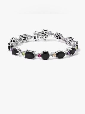 EverTrue Womens Thai Black Spinel/Multicolor Gemstone Bracelet Platinum Bond New